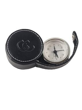 Guess Quartz Travel Alarm Clock Black Faux Leather Case Snap Closure Portable